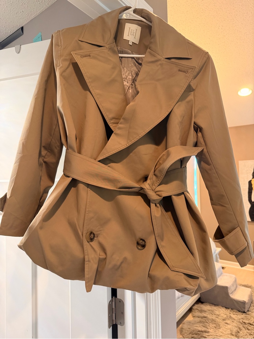 HELSA Tan Belted Bubble Hem Trench Coat